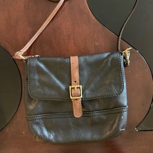 Fossil brown and black leather cross-body purse